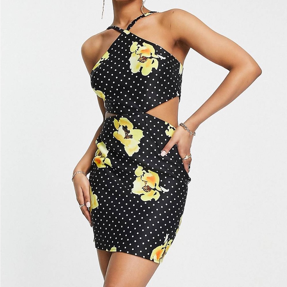 NWT. ASOS, Black & Yellow Floral, Size 6
